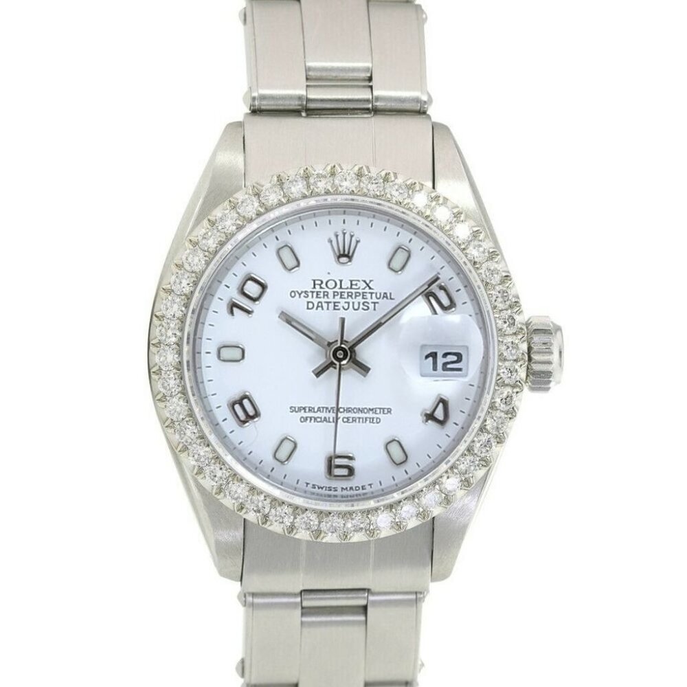 ROLEX DATEJUST SILVER INDEX-ARABIC DIAL 1.15 CTW DIAMOND STEEL OYSTER WATCH 6917